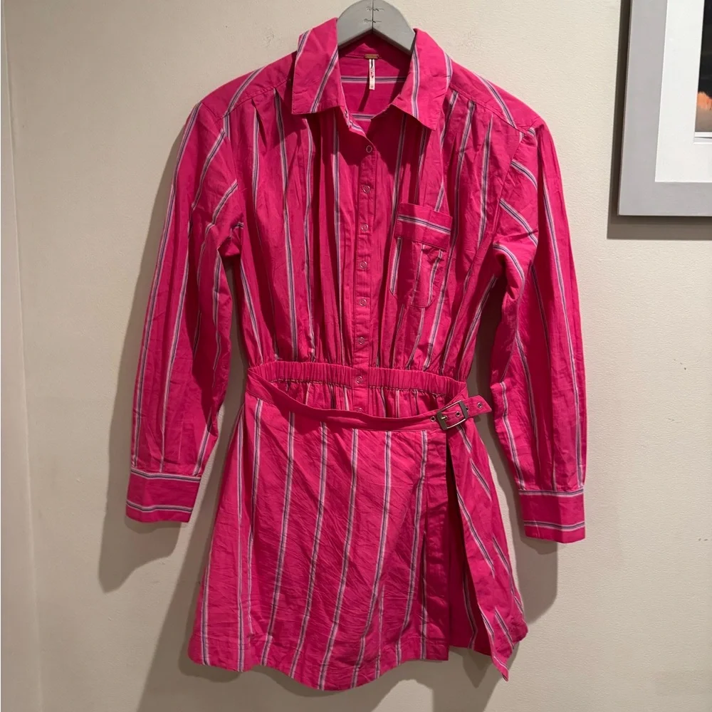 New Free people High Vibrations Shirt Dress XS‎ pink wrap